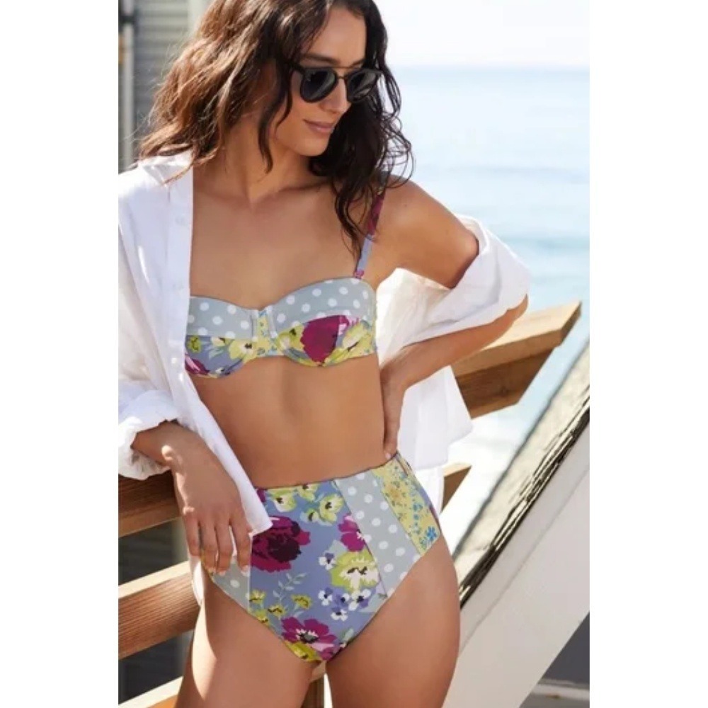 Anthropologie Gray Floral Bikini